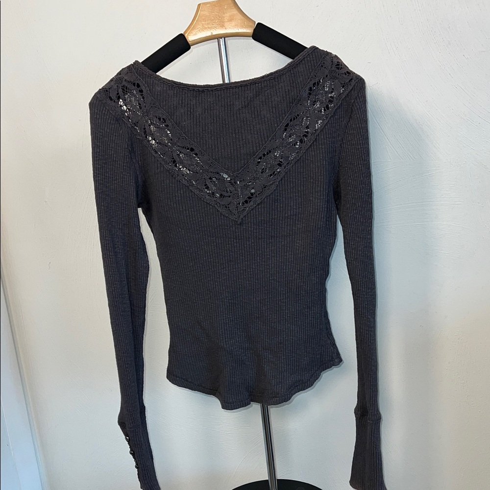 FP Movement by Free People Dark Gray Lace Detail Blouse - Picture 5 of 8